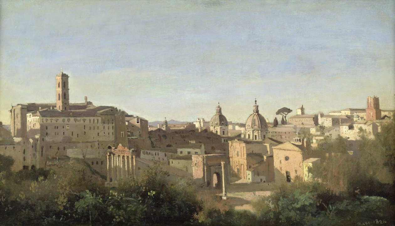 Forumet sett fra Farnese-hagene, Roma av Jean Baptiste Camille Corot