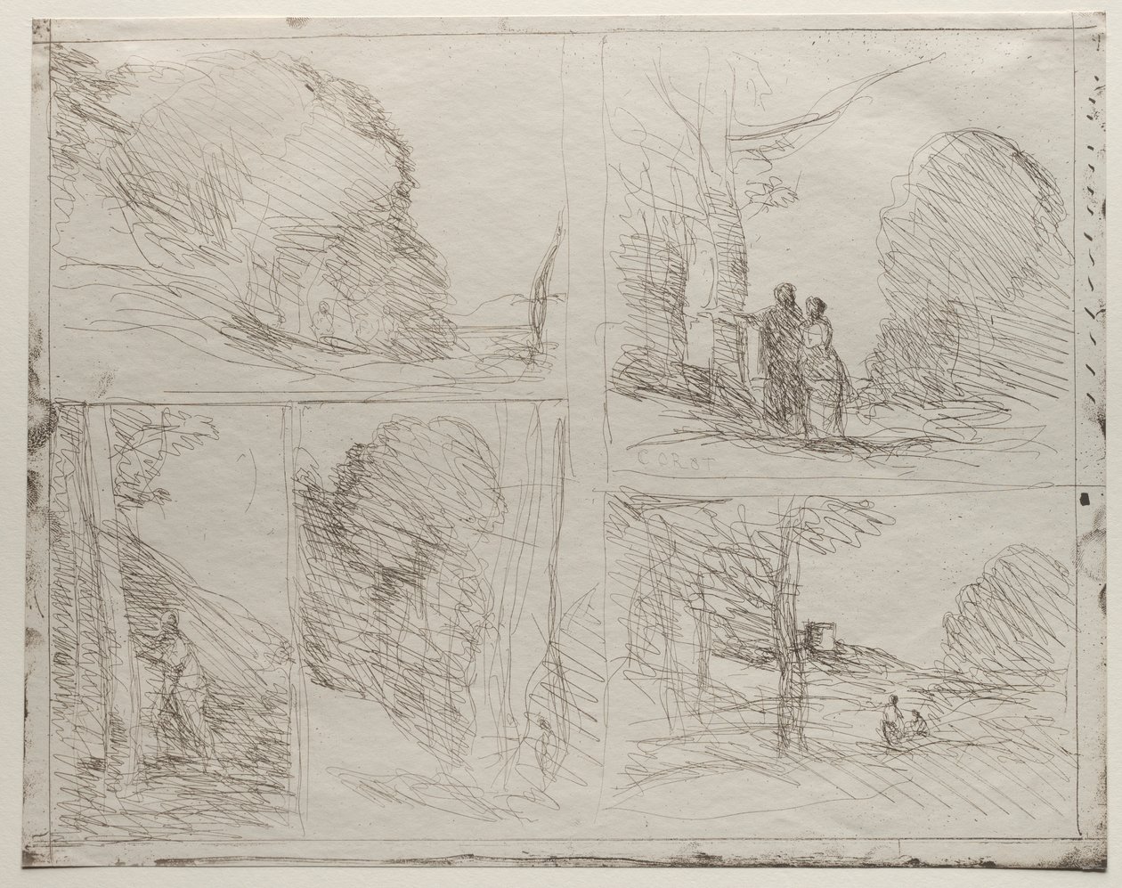 Perikles hage; Malerens vei; Skrible; Den store vedhoggeren; Tårnet til Henry VIII av Jean Baptiste Camille Corot