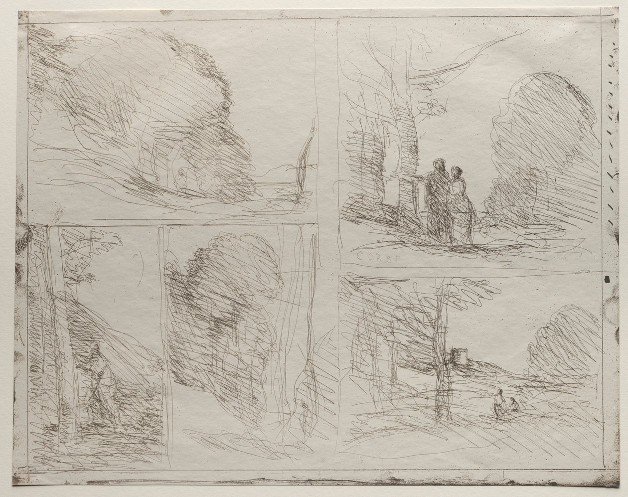 The Garden of Pericles, The Painters Lane, Scrawl, The Large Woodcutter, trykt i 1921. av Jean Baptiste Camille Corot