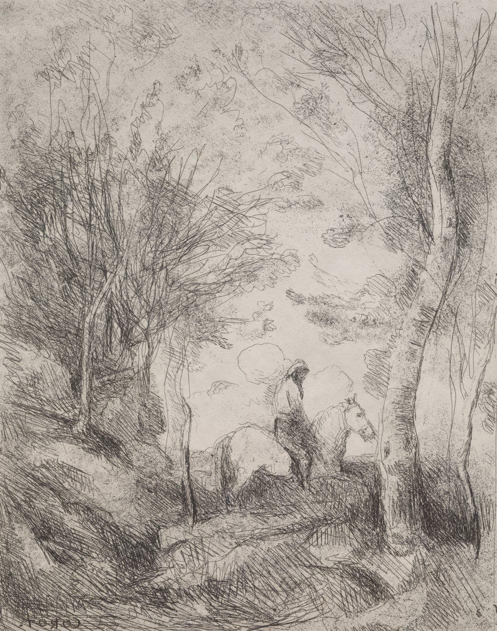 Den store kavaleren i skogen av Jean Baptiste Camille Corot