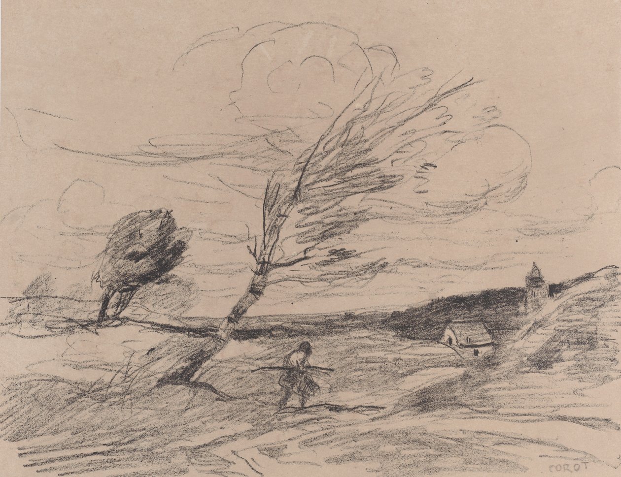 Vindkastet Le Coup de Vent, 1871. av Jean Baptiste Camille Corot