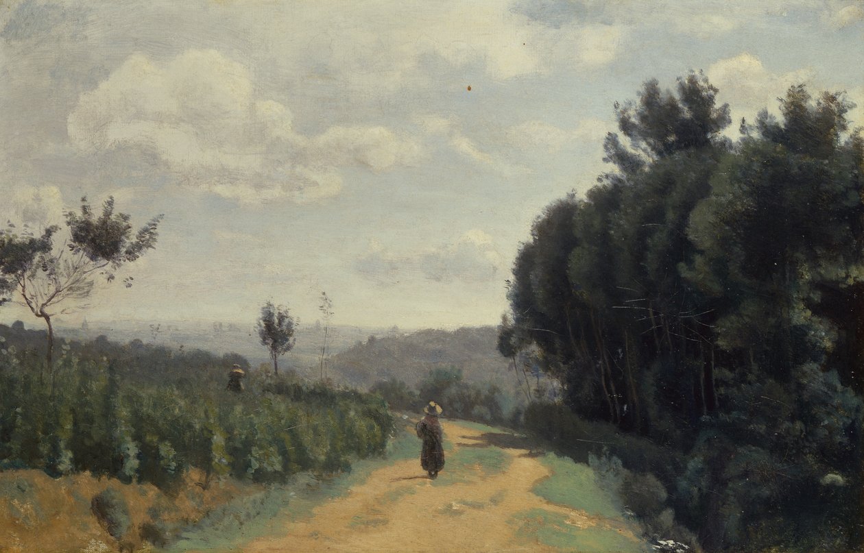 The Heights of Sevres, The Troyon Path av Jean Baptiste Camille Corot