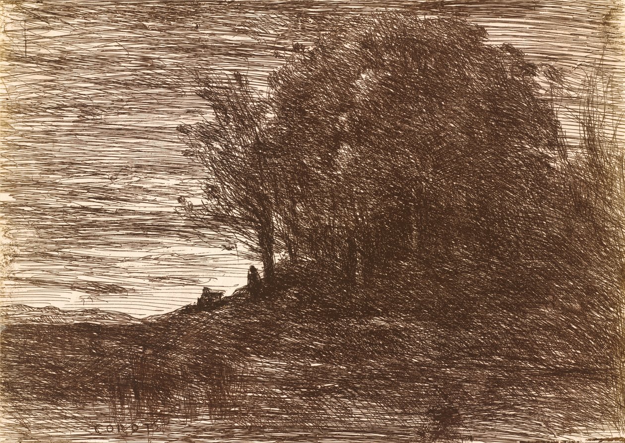 Eremittskogen, eller bredden av innsjøen Trasimène Le Bois de l'Hermite, ou les..., 1858. av Jean Baptiste Camille Corot