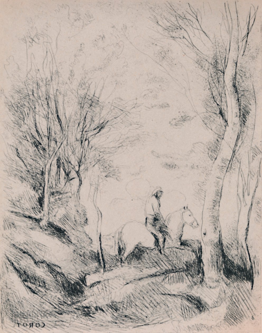 Rytteren i skogen, ca. 1854, 1946 av Jean Baptiste Camille Corot
