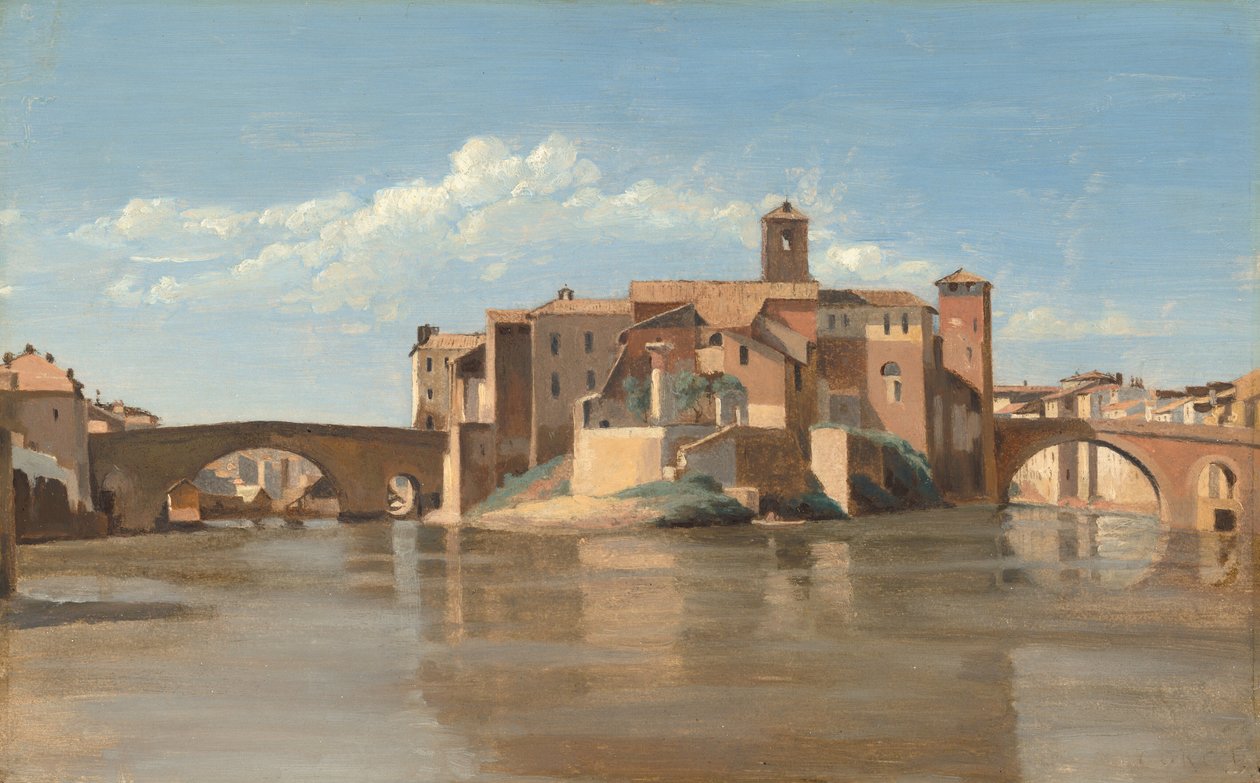 Øya og broen til San Bartolomeo, Roma av Jean Baptiste Camille Corot