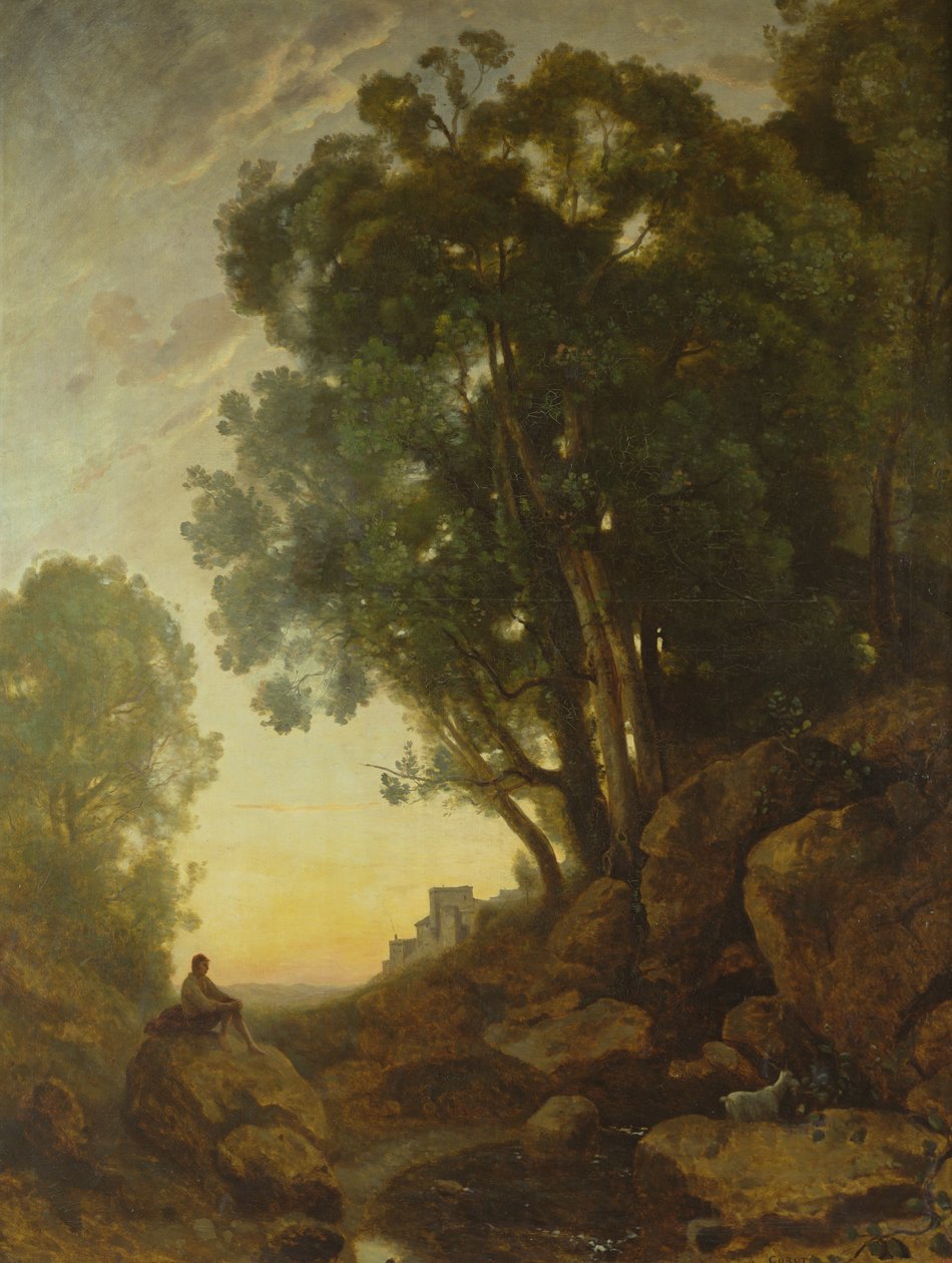 Den italienske geitegjeter, eller effekten av solnedgangen, ca. 1847 av Jean Baptiste Camille Corot