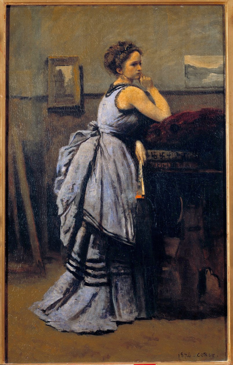 Damen i blått maleri av Camille Corot (1796-1875) 1874 Søn. 0,8x0,5 m Paris musee du Louvre av Jean Baptiste Camille Corot