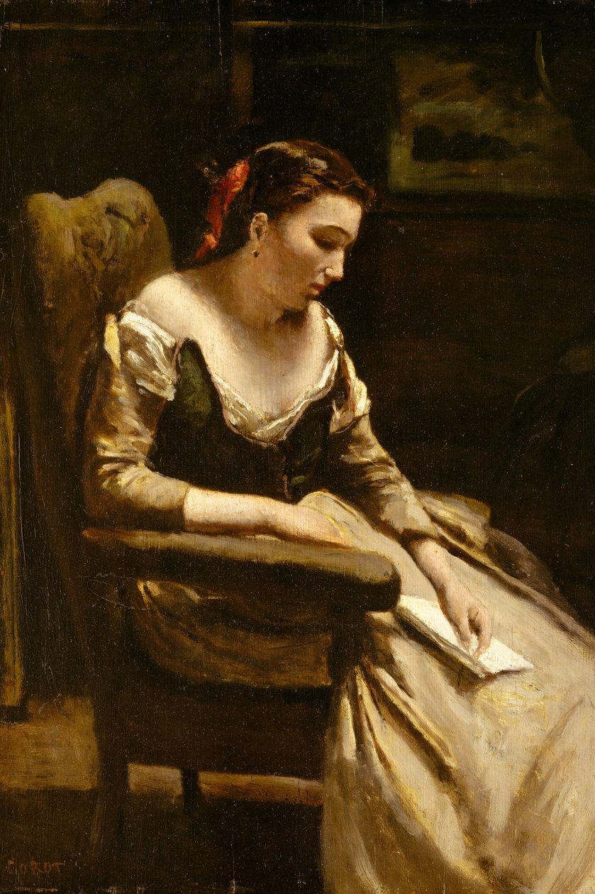 The Letter, ca. 1865 (olje på tre) av Jean Baptiste Camille Corot