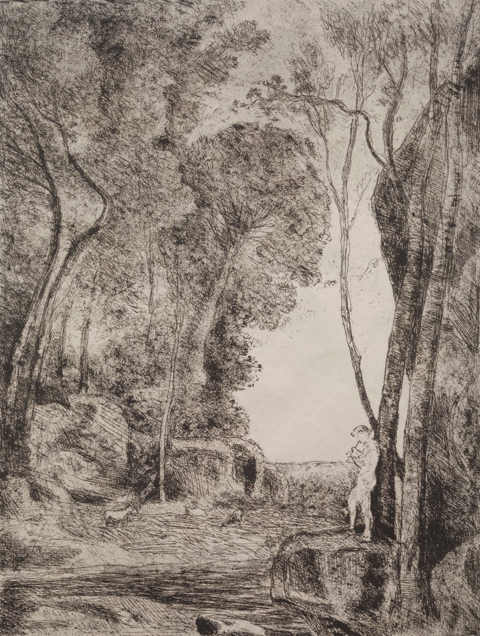 The Little Shepherd, originalt inntrykk 1855, trykt i 1921. av Jean Baptiste Camille Corot