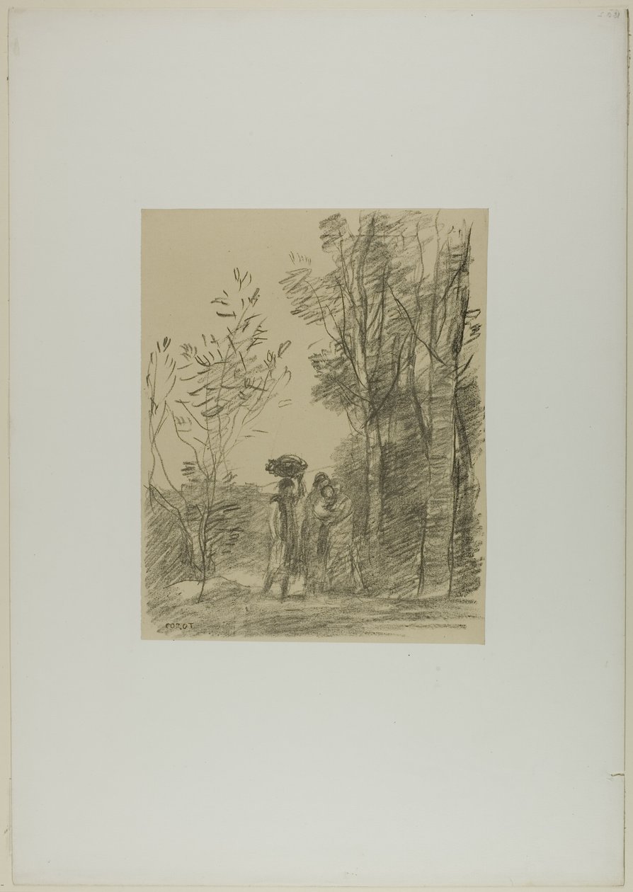 Møtet i skogen av Jean Baptiste Camille Corot