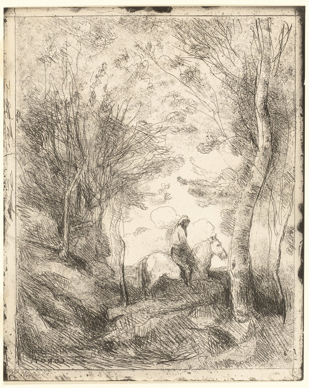 Rytteren i skogen, stor tallerken av Jean Baptiste Camille Corot