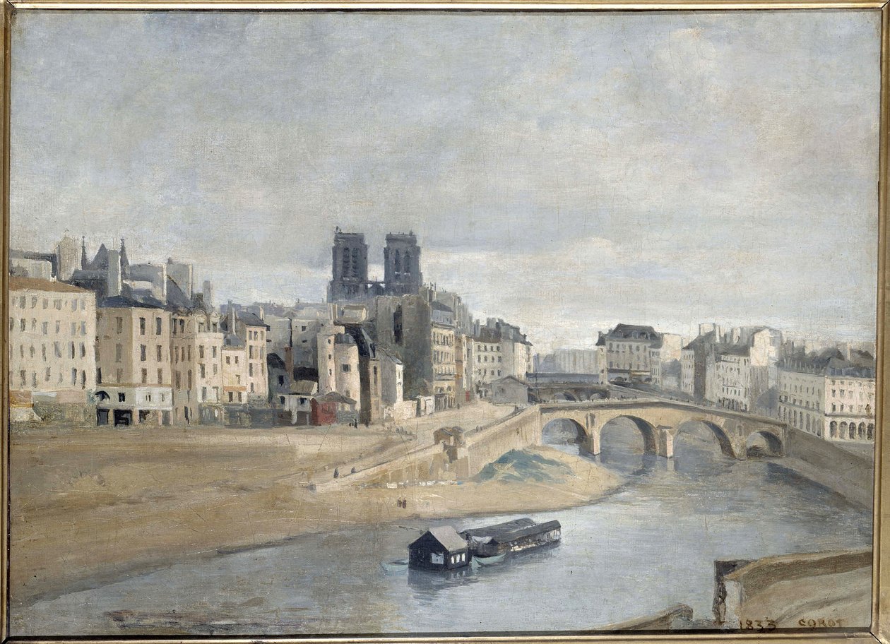 Seinen og Quai des Orfevres, 1835 av Jean Baptiste Camille Corot