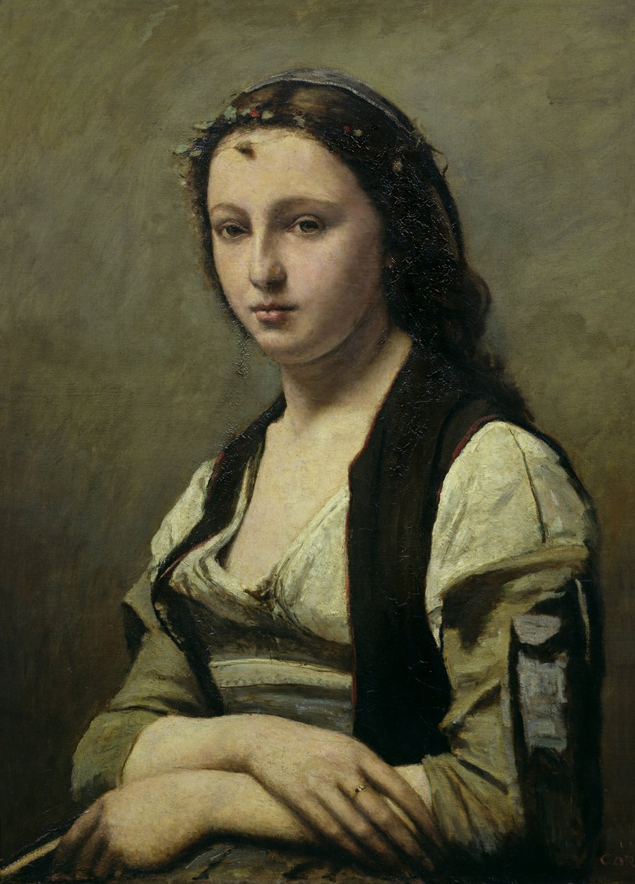 Kvinnen med perlen, ca. 1842 (olje på lerret) av Jean Baptiste Camille Corot