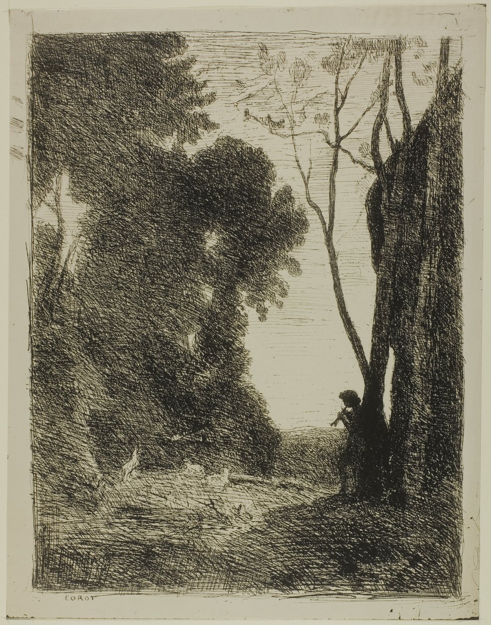 The Young Shepherd, andre tallerken av Jean Baptiste Camille Corot