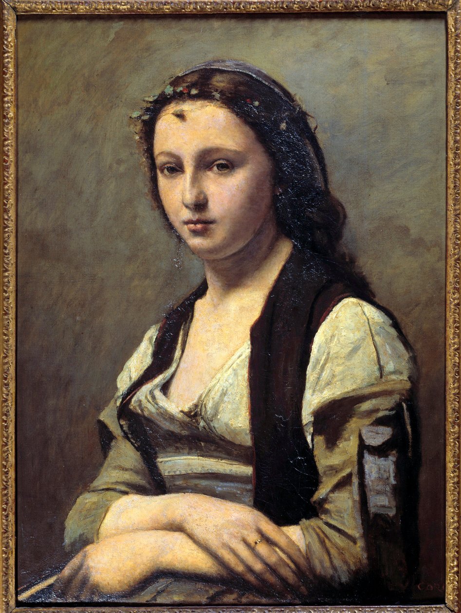 Kvinnen har perlen. Maleri av Camille Corot (1796-1875) av Jean Baptiste Camille Corot