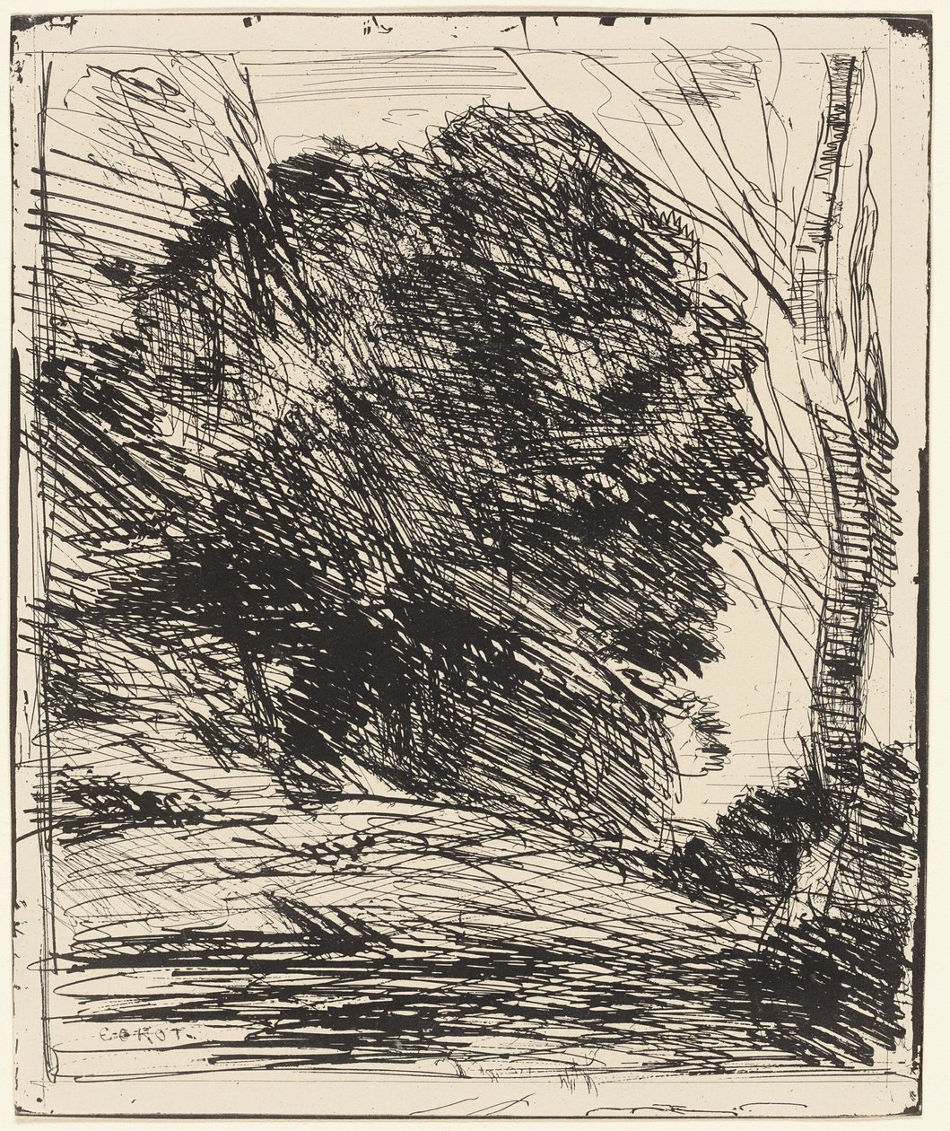 Trær på en fjellside av Jean Baptiste Camille Corot