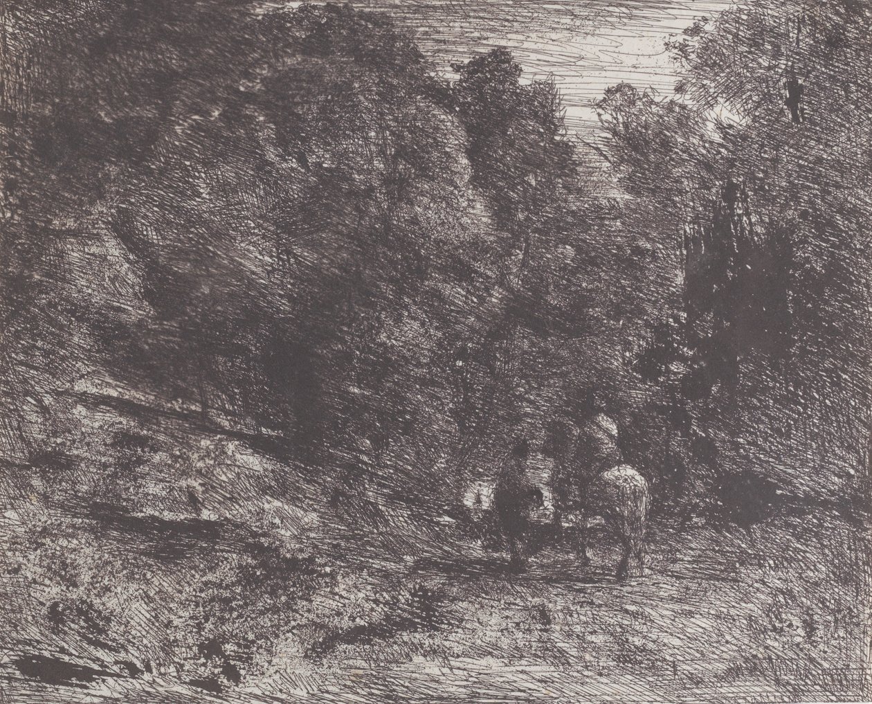 To reisende i en skog Rytteren i skogen og fotgjengeren, 1854. av Jean Baptiste Camille Corot