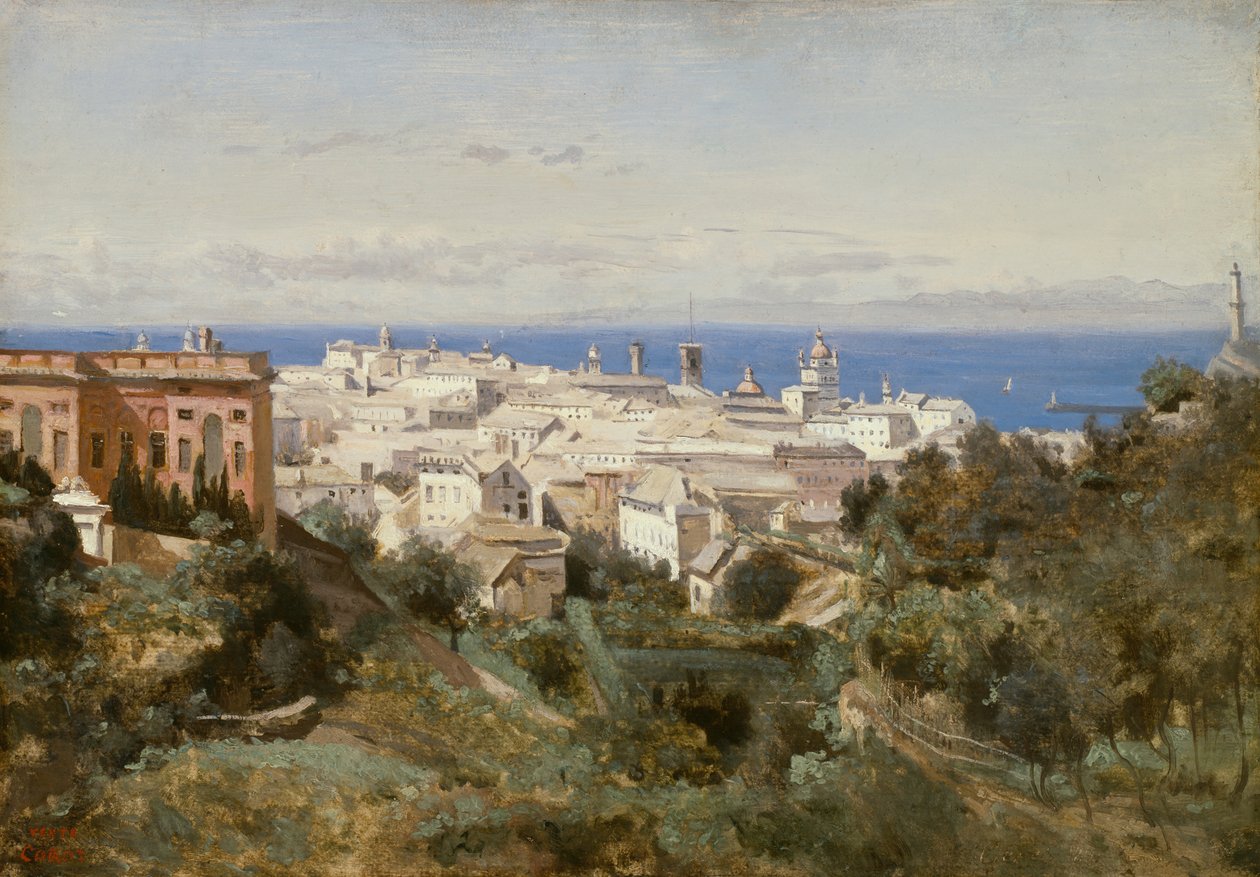 Utsikt over Genova, 1834. av Jean Baptiste Camille Corot