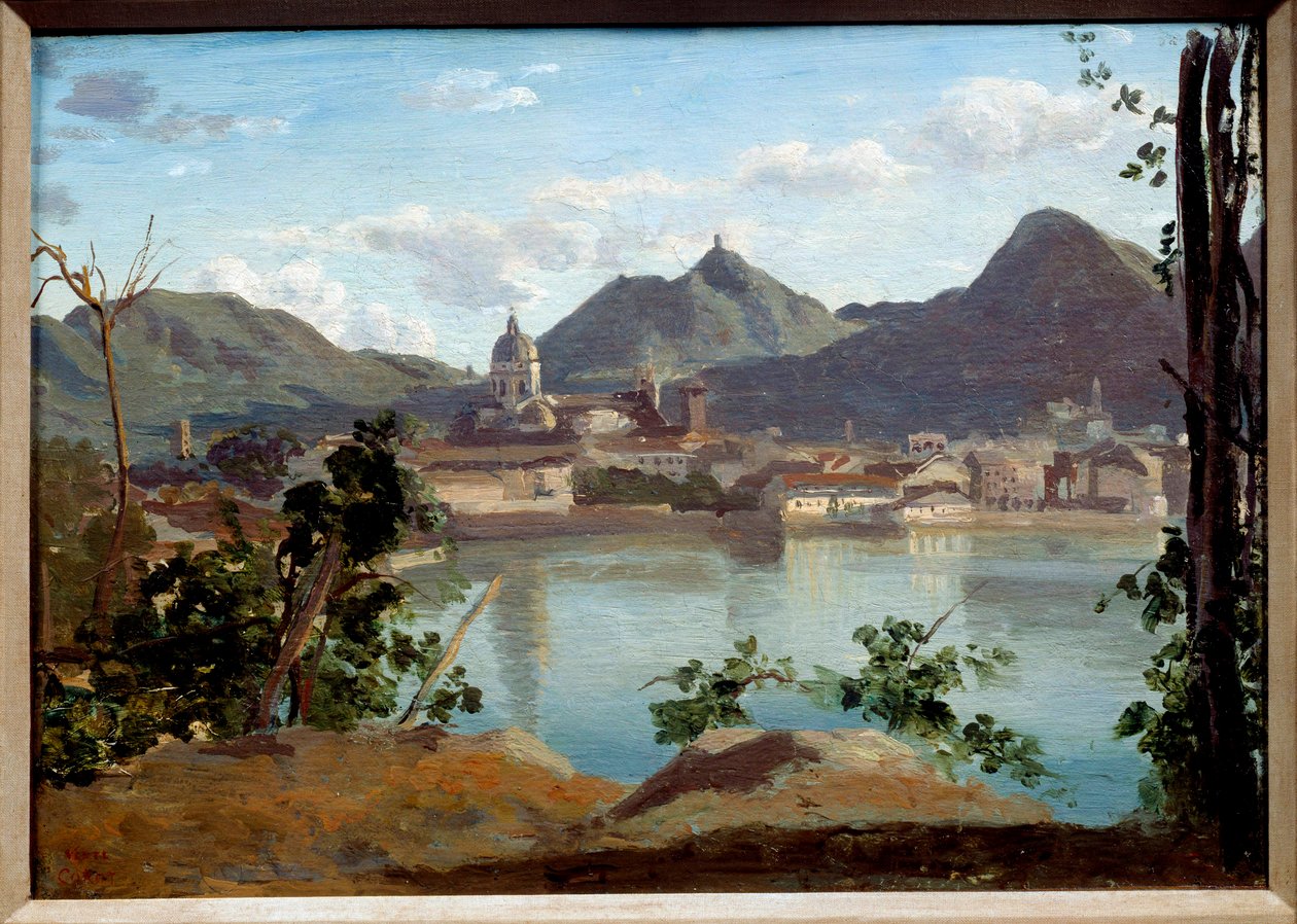 Utsikt over innsjøen og City of Come Maleri av Camille Corot (1796-1875) 1834 privat samling av Jean Baptiste Camille Corot
