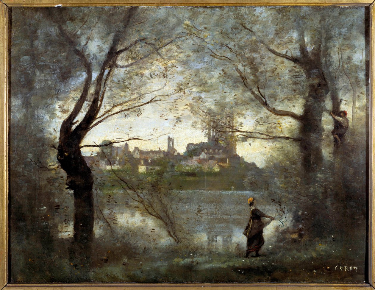 Utsikt over Mantes (Mantes-la-Jolie, Yvelines) Maleri av Camille Corot (1796-1875) 1865 Søn. 0,42x0,55 m Reims, Kunstmuseet av Jean Baptiste Camille Corot