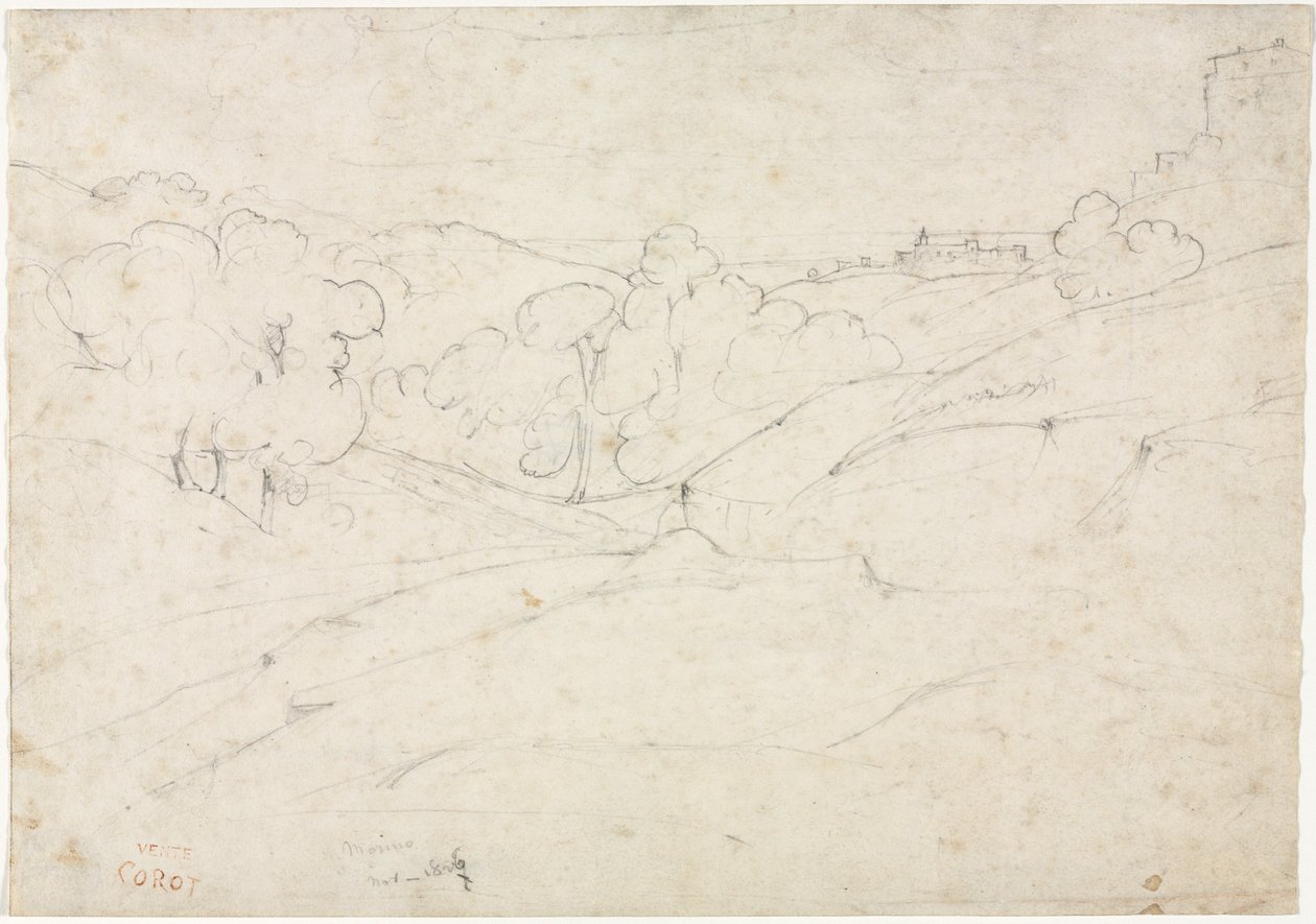 Utsikt over Marino (recto) av Jean Baptiste Camille Corot