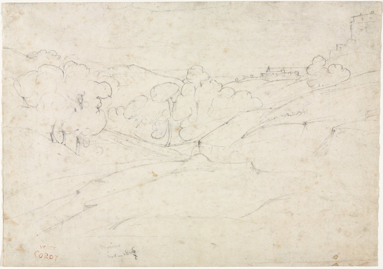 Utsikt over Marino recto, 1827. av Jean Baptiste Camille Corot