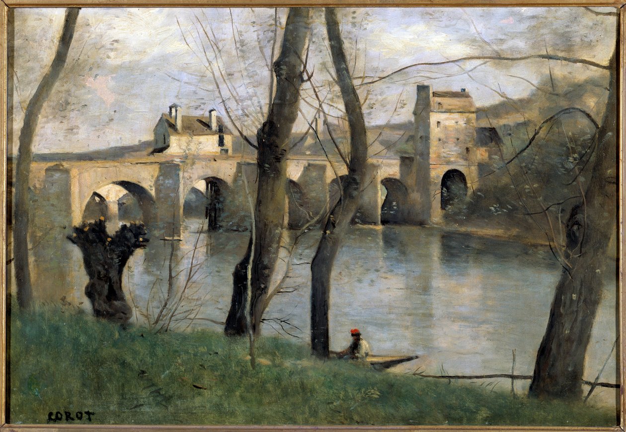 Utsikt over broen til Mantes Maleri av Camille Corot (1796-1875) Søn fra 1800-tallet. 0,38x0,55 m Paris musee du Louvre av Jean Baptiste Camille Corot