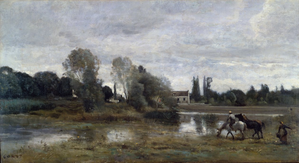 Ville dAvray, Horses Watering, ca. 1860-65 av Jean Baptiste Camille Corot
