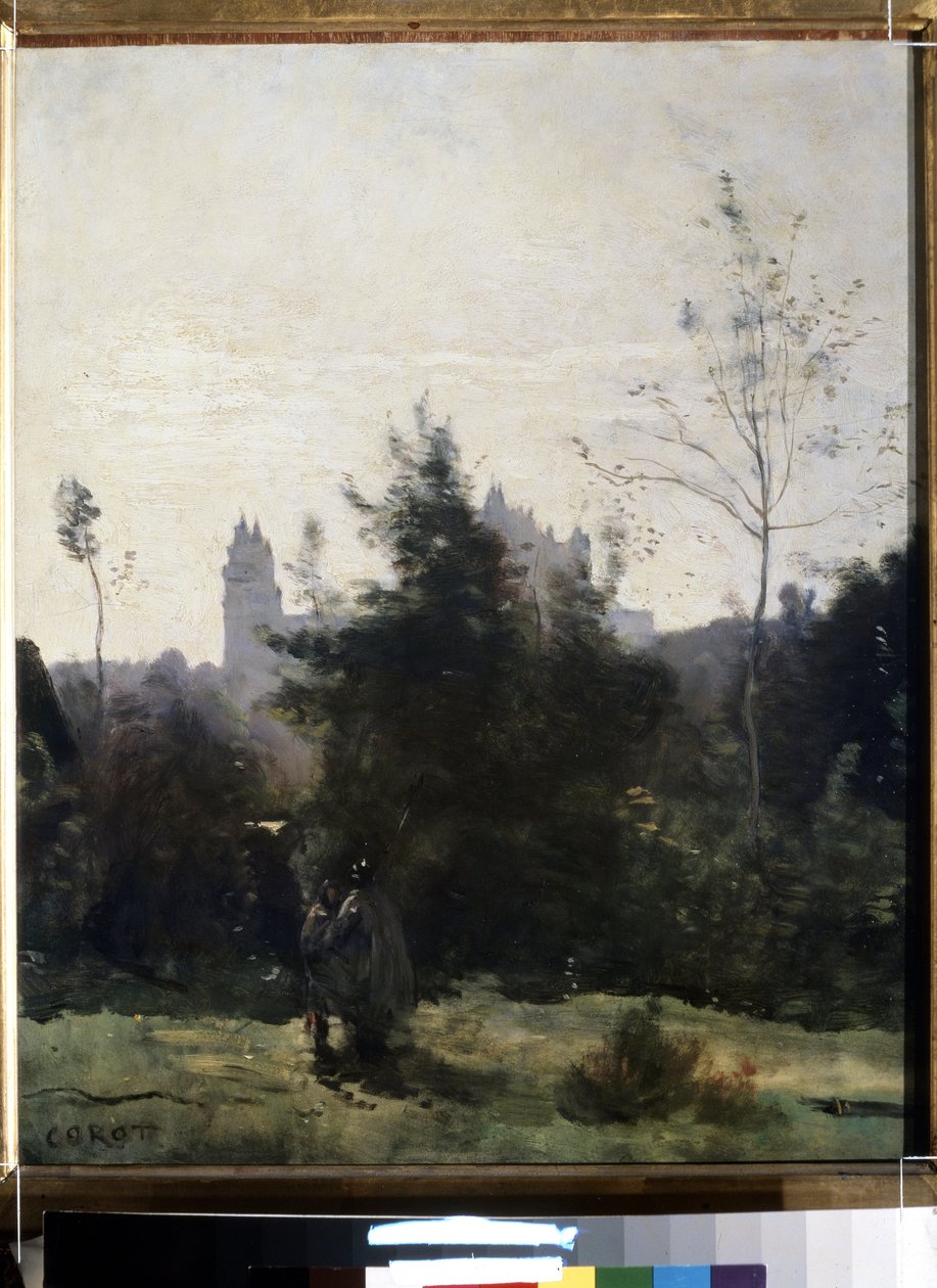 ""Utsikt over Chateau Of Pierrefonds In The Oise"" Maleri av Camille Corot (1796-1875) Circa 1860 Pouchkine Museum, Moskva av Jean Baptiste Camille Corot