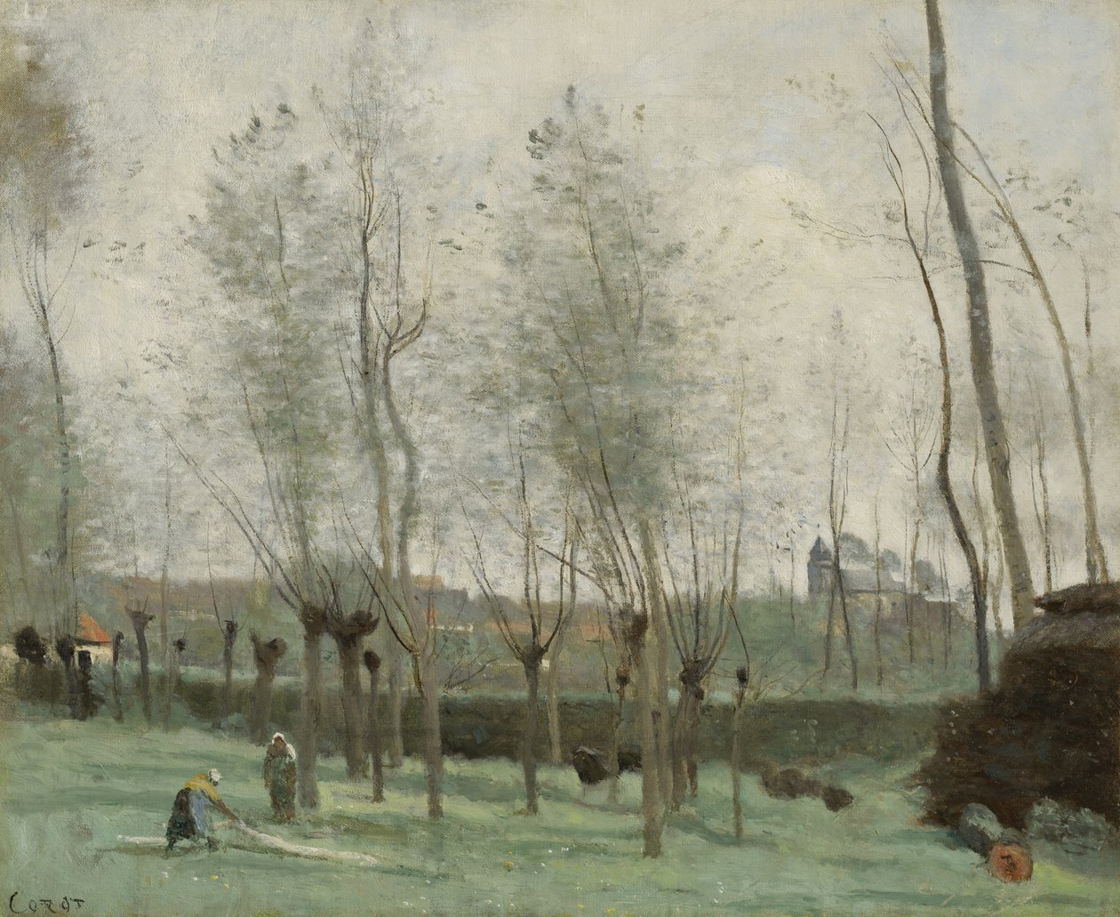 Vaskekvinner i en Willow Grove, 1871 av Jean Baptiste Camille Corot