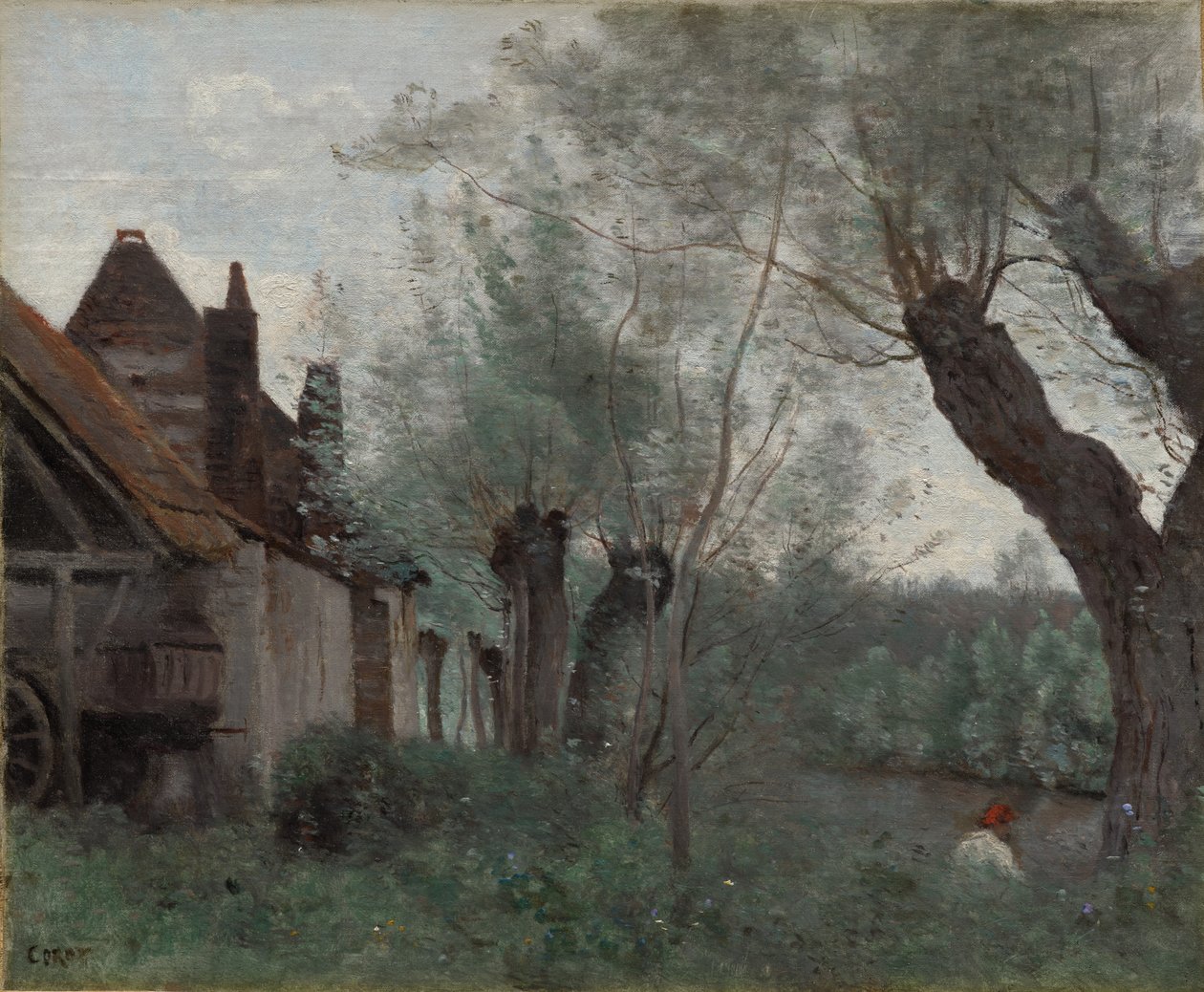 Willows and Farmhouse i Sainte-Catherine-lès-Arras av Jean Baptiste Camille Corot
