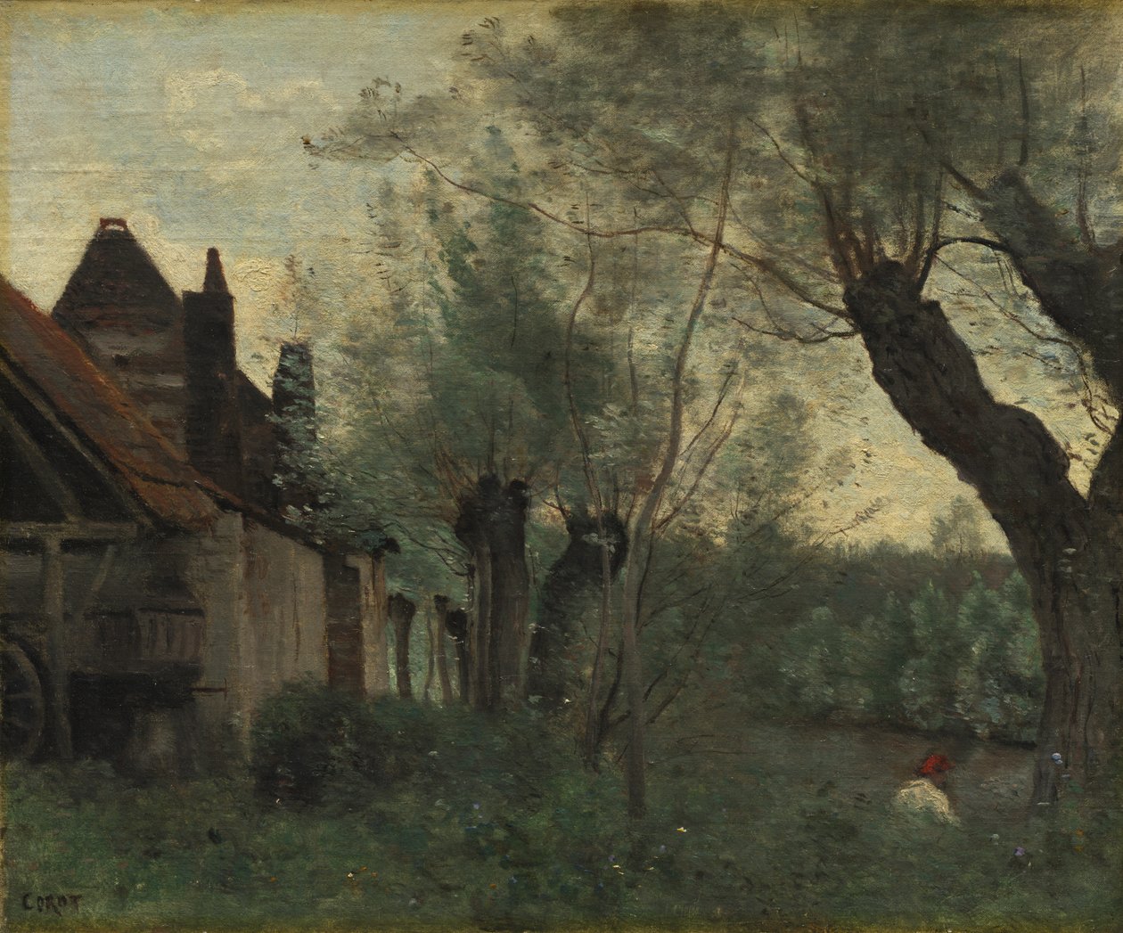 Willows and Farmhouse i Sainte-Catherine-lès-Arras, 1871. av Jean Baptiste Camille Corot