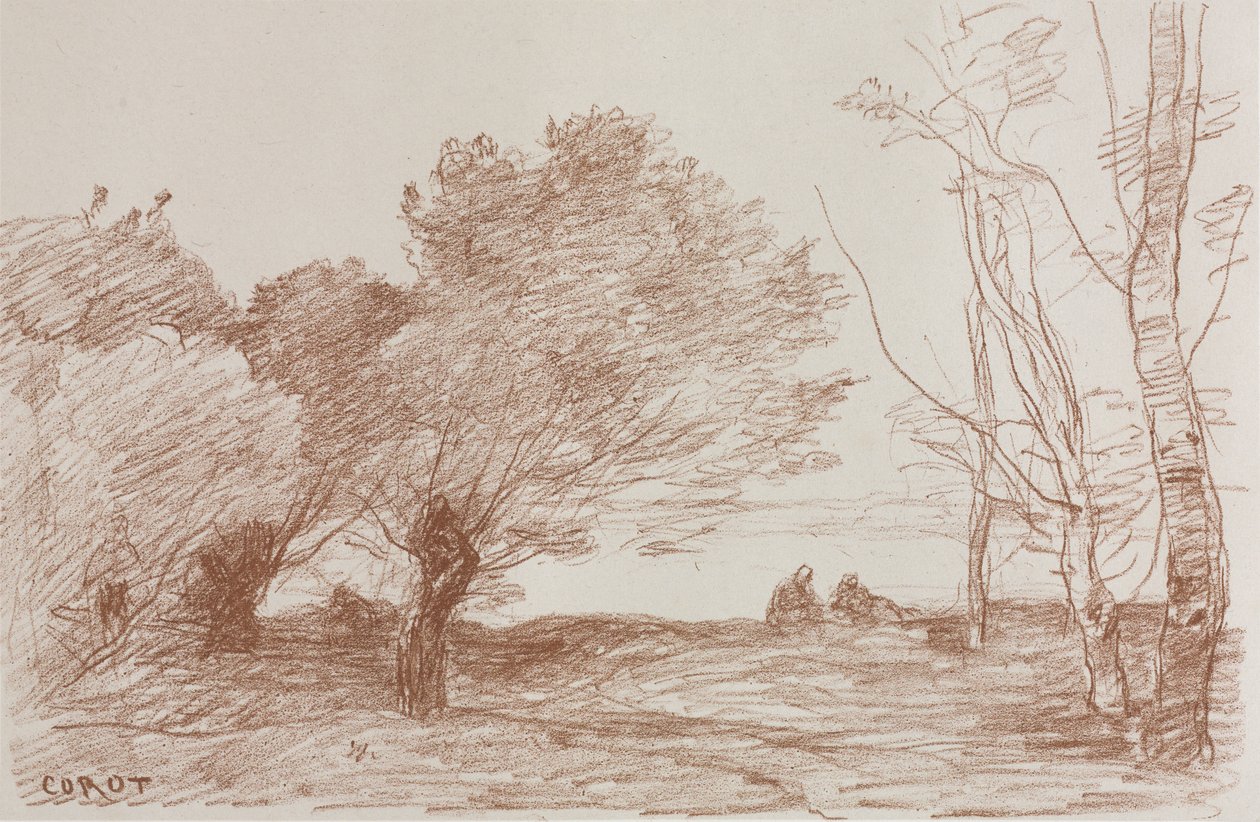 Pil og poppel av Jean Baptiste Camille Corot
