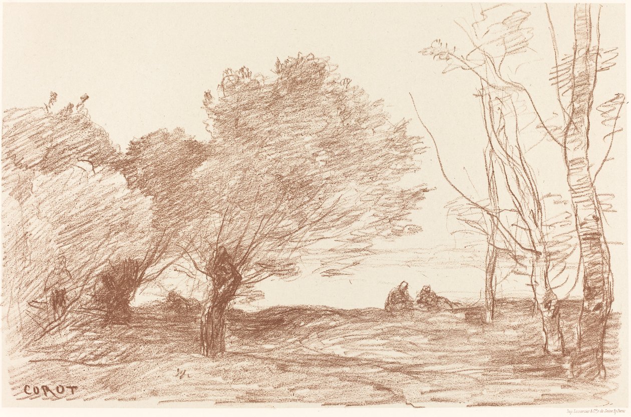 Pil og hvitpoppel (Saules et peupliers blancs) av Jean Baptiste Camille Corot