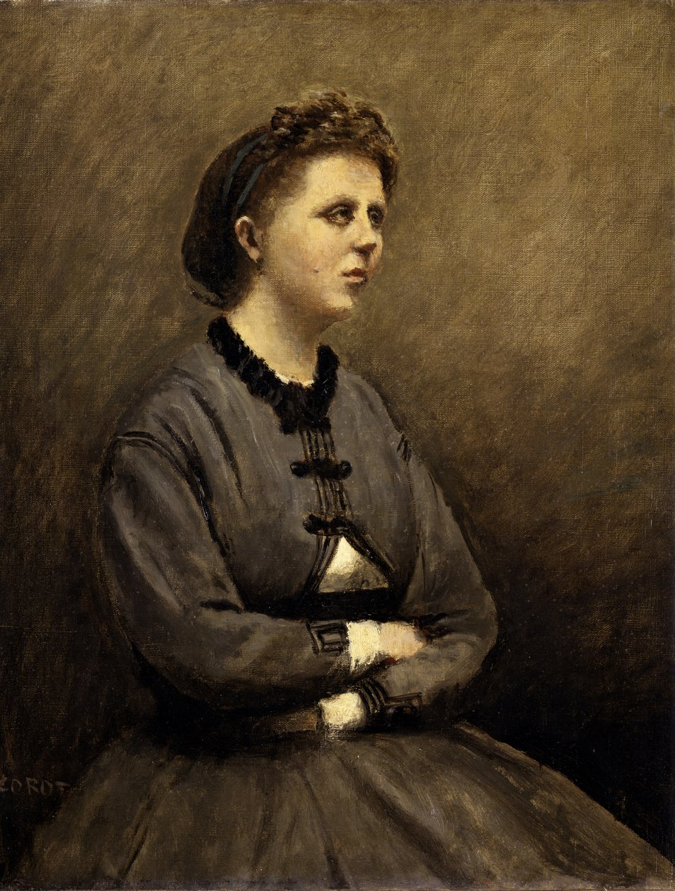 Kvinne i grått av Jean Baptiste Camille Corot