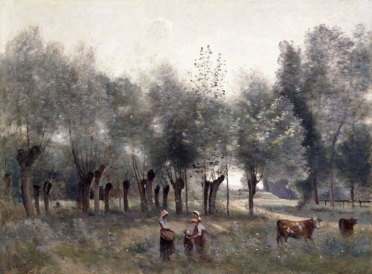 Kvinner i et pilefelt, 1860-65 av Jean Baptiste Camille Corot