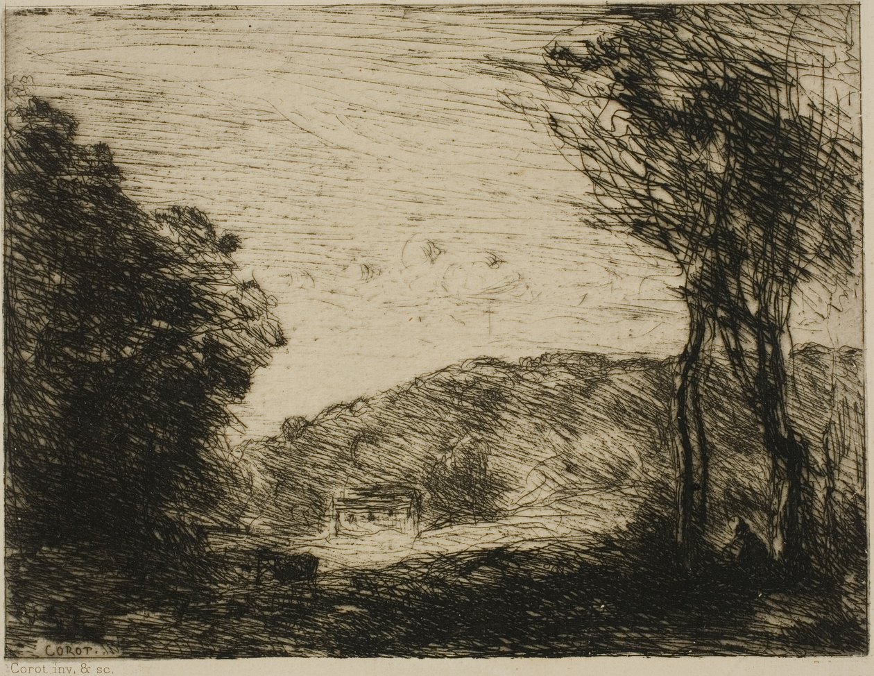 Skogkledd landsbygd av Jean Baptiste Camille Corot