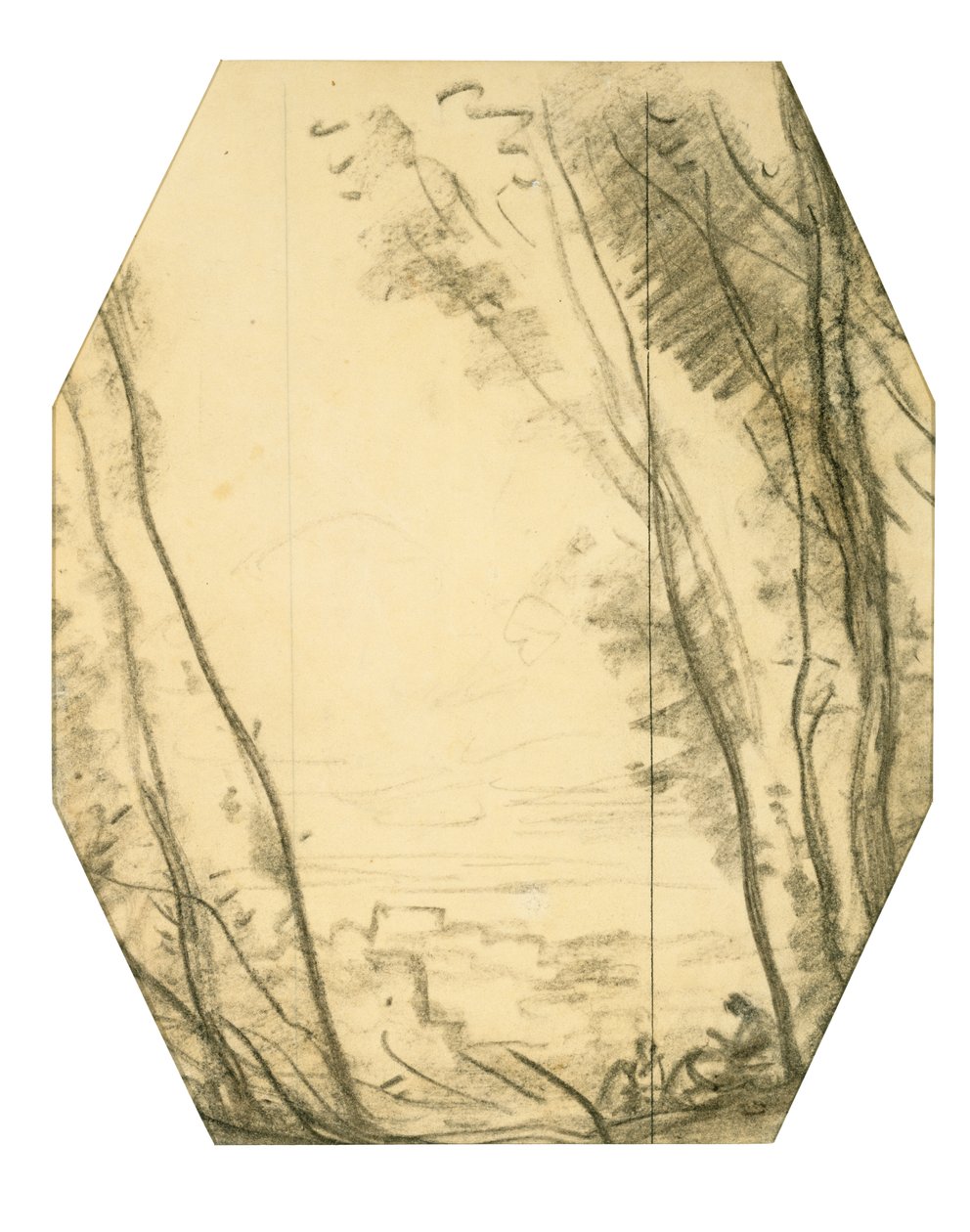 Woodland Scene (kull på vevd papir, foret med morbærpapir) av Jean Baptiste Camille Corot