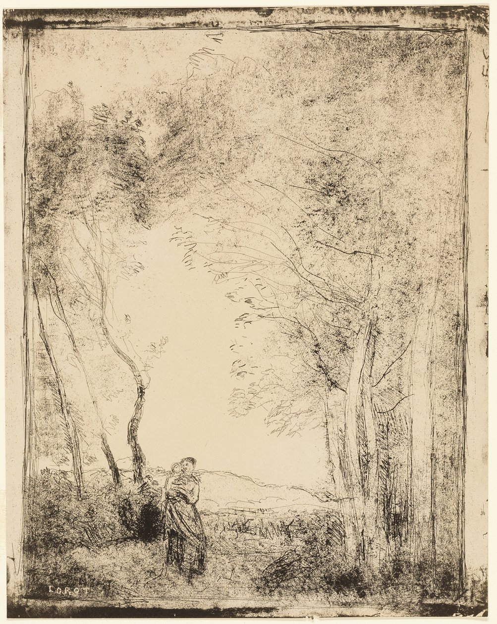 Ung mor på kanten av skogen av Jean Baptiste Camille Corot