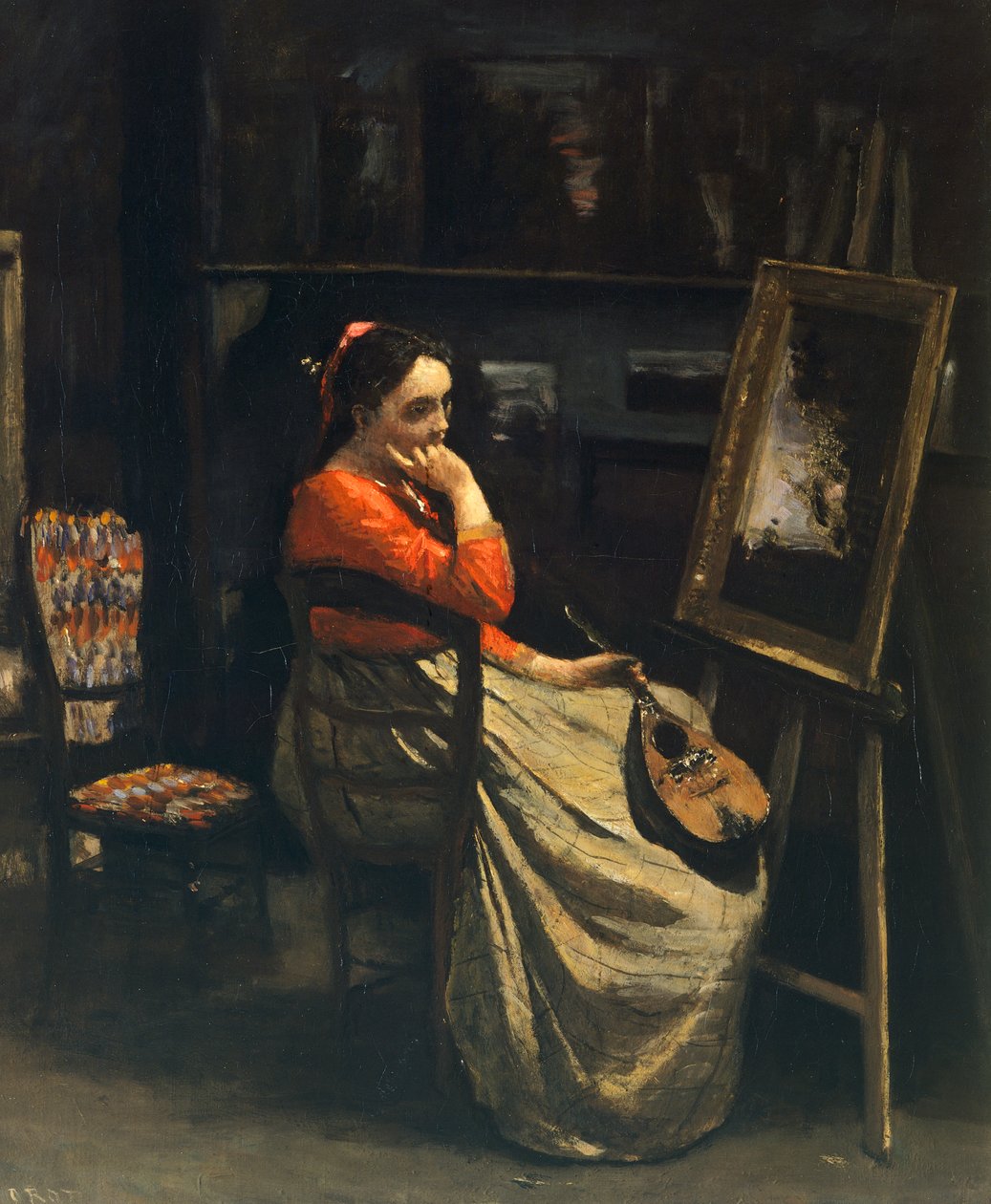 Ung kvinne med mandolin (Atelier la mandoline) av Jean-Baptiste Camille Corot (1796-1875) av Jean Baptiste Camille Corot