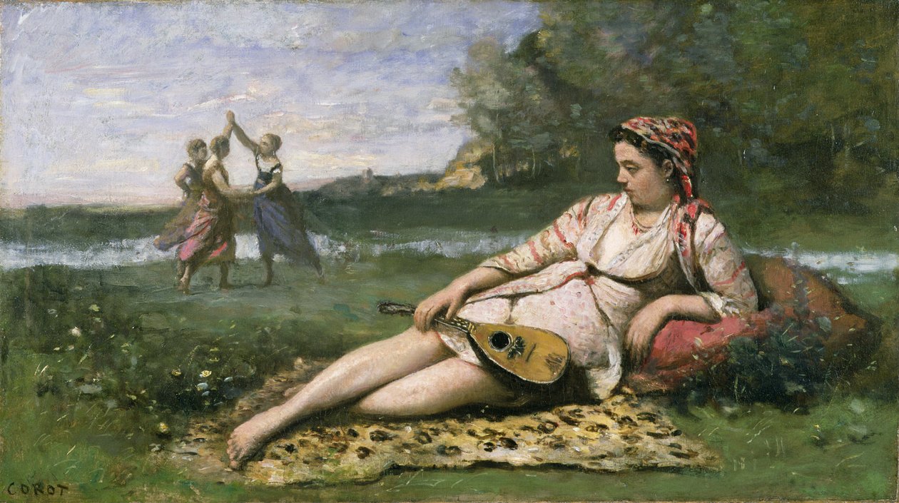 Unge kvinner i Sparta (eller Gypsy Reclining) ca. 1868-70 av Jean Baptiste Camille Corot