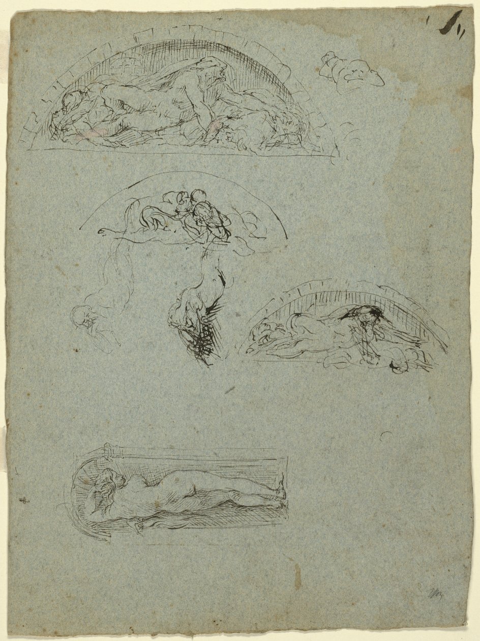 Stående figur i en nisje og studier for Ugolino-gruppen, 1857-58 av Jean Baptiste Carpeaux