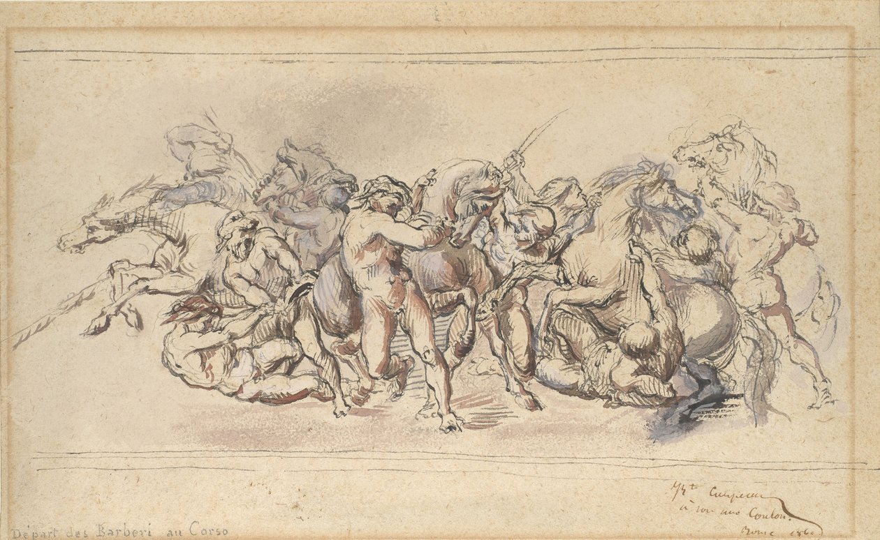Start av kappløpet med Barberi-hestene, Roma, 1860. av Jean Baptiste Carpeaux