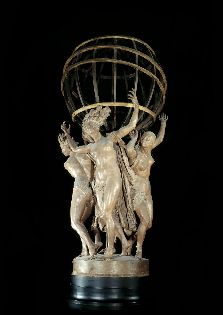De fire delene av verden som støtter den terrestriske skulpturen av Jean Baptiste (Jean-Baptiste) Carpeaux (1827-1875) Paris fra 1800-tallet, Musee d