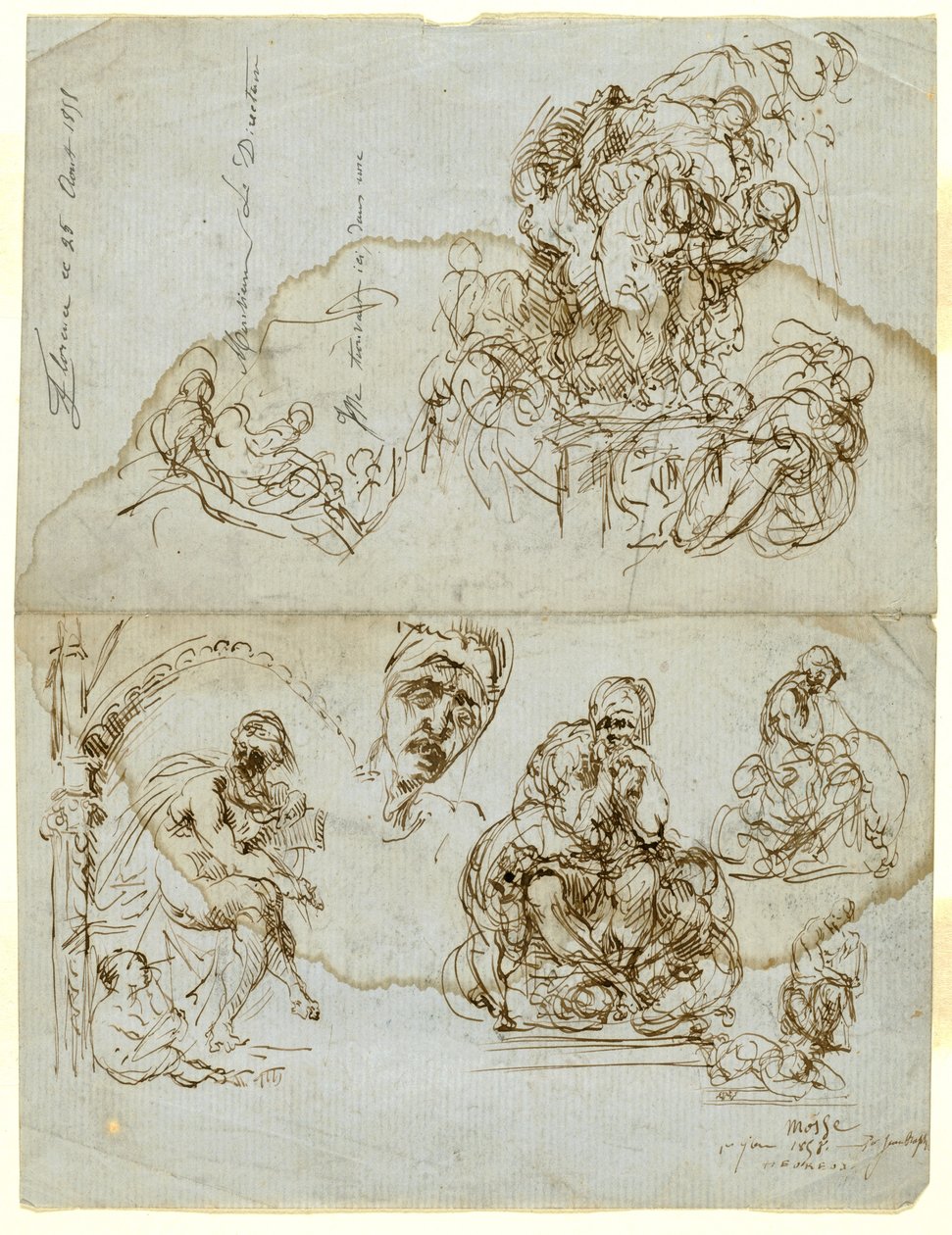 Uferdig brev med studier for Ugolino-gruppen av Jean Baptiste Carpeaux