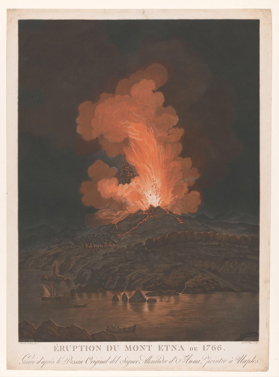 Uitbarsting van de Etna Etna-utbruddet i 1766 (tittel på objekt) av Jean Baptiste Chapuy