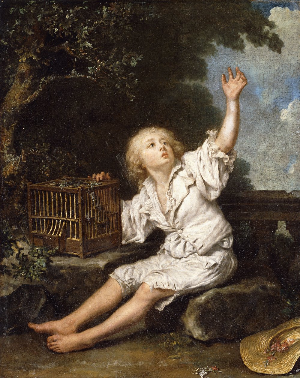 En gutt med et tomt fuglebur, av Jean Baptiste Charpentier