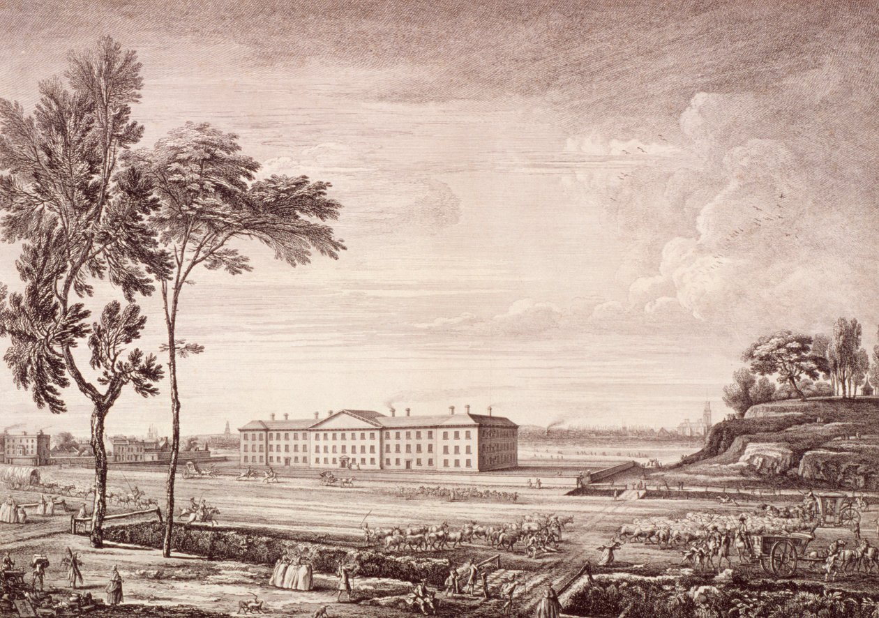 Utsikt over London Hospital i Whitechapel Road, 1753 av Jean Baptiste Claude Chatelain