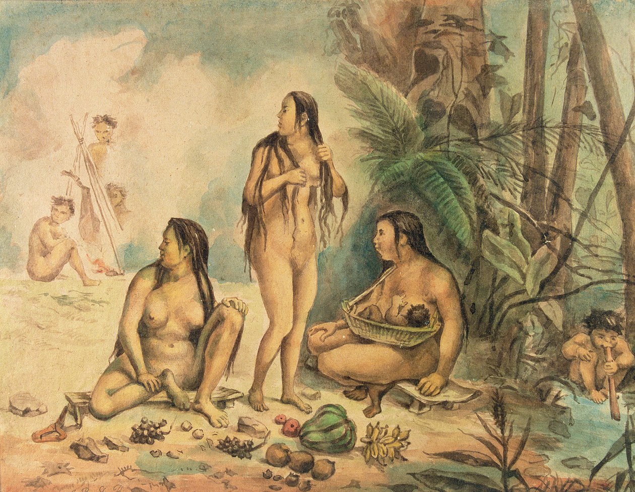 Urbefolkning i Cantagalo, ca. 1826 (akvarell på papir) (se også 177054) av Jean Baptiste Debret
