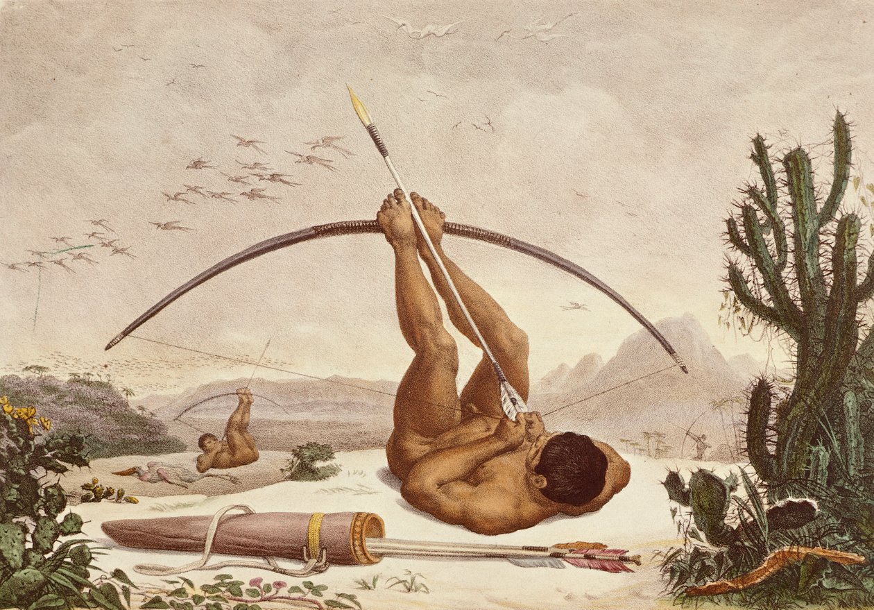Innfødte bueskyttere, illustrasjon fra reisene i det indre av Brasil av Jean Baptiste Debret